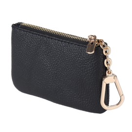 LARENNT Full Grain Leather Coin Purses for Men and Women - Key Case Leather Coin Purse Small Purse Women with Key Ring (Black)
