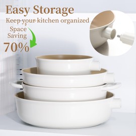 JEETEE Ceramic Cookware Set, 16 PCS Pots and Pans Set Non Stick with Removable Handles, Non Toxic Induction Kitchen Cookware Sets, Dishwasher/Oven Safe PFAS/PTFE/PFOA Free Cream