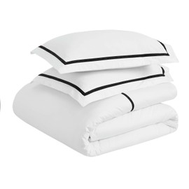 Superior Embroidered Cotton Duvet Cover Set, Soft Bedding Covers, 1 Duvet Cover with Button Closure, 2 Pillow Shams, Cotton Cross-Stitch, Riverton Collection, King/California King Size, White/Black