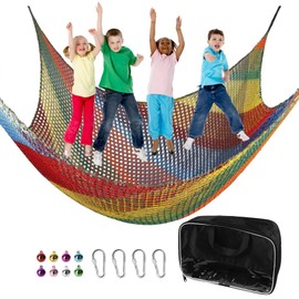 Toriexon Climbing Net 6.5' x 9.8', Double Layers Playground Safety Net for Kids, Multicolored Climbing Cargo Net for Tree House, Obstacle Training, Back Yard
