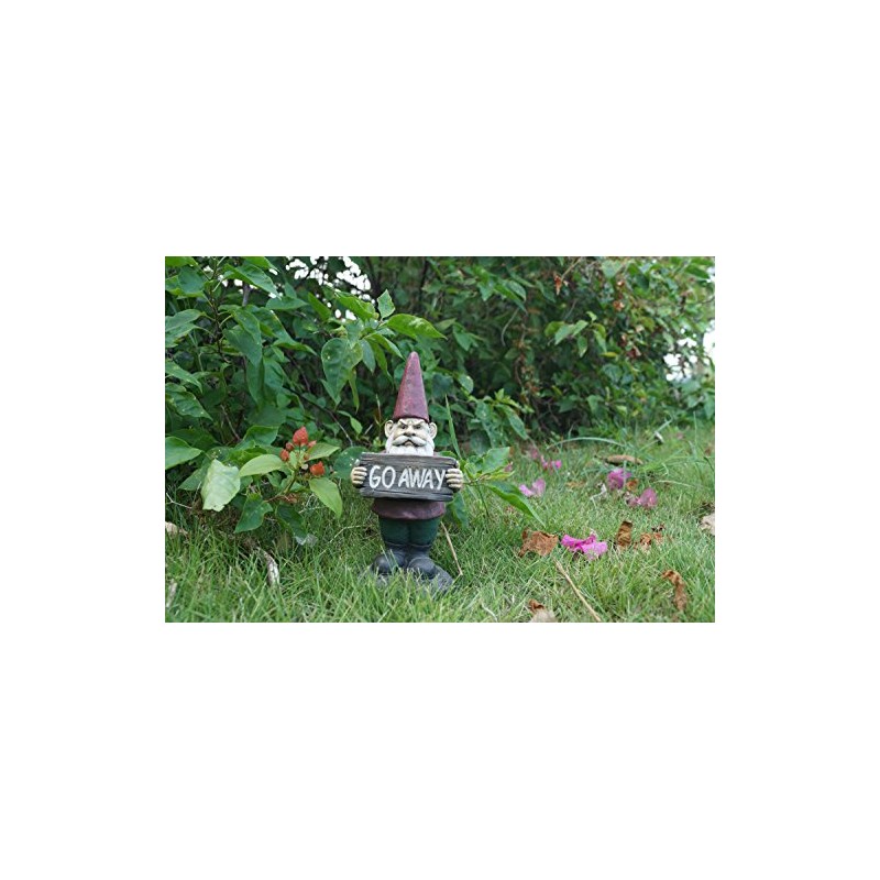Hi-Line Gift 75616-N Gnome Holds Go Away Sign Statue