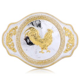 Fibbadet Belt Buckle for Men and Women Rooster Western Cowboy Golden Belt Buckle