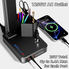 COZOO LED Desk Lamp with 3 USB Charging Ports,1 AC Outlet,2 Pen Holders,3 Color Temperatures 3 Brightness LevelsTouch/Memory/Timer Function,10W Eye Protection Foldable Reading Light,College Study Lamp