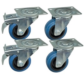 HRB Transport Castors, Set of 4, 80 mm, Blue Wheels, Wheels with Brake, Heavy Duty Castors with Max. 520 kg Total Load Capacity