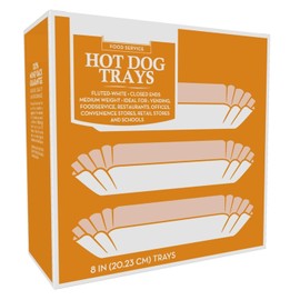 Supellectilem 100 Paper Hot Dog Trays | White Hot Dog Wrappers | 8 Inch Hotdog Tray Holders Plates | Disposable Fluted Hotdog Boats | Hotdog Container - Concession Stand Trays - Hot Dog Cart Accessories