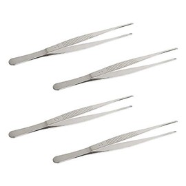 AOJE-LINK Stainless Steel Straight Blunt Tweezers with Horizontal Serrated Tips for Repair Grill Auxiliary Tools (Silver) 4 Pieces