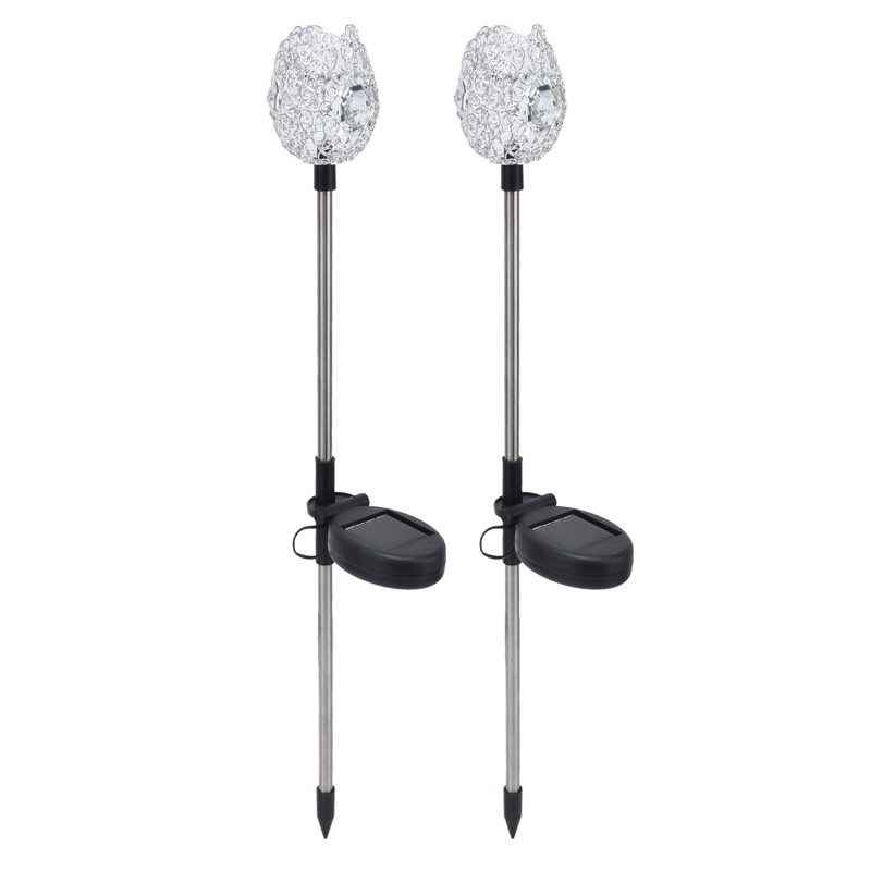 2Pcs Garden Solar Lights LED RGB Fast Charging Petal Design