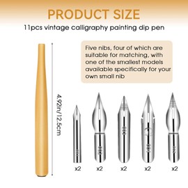 11 Pieces Comic Dip Pen Set, Oblique Calligraphy Dip Pen Set Fluid Writer Pen, Wooden Drawing Pen Holder with 10 Pieces Stainless Steel Pen Replacement Nibs Nib for Writing, Painting, Sketch, Signing