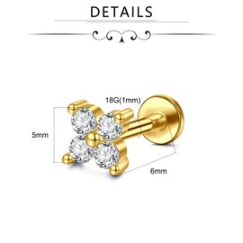 Funseedrr 16G/18G/20G Helix Piercings Tragus Threadless Stainless Steel 6 mm Labret Piercing Nose Piercing Stud Lip Piercing Ear Piercing, Stainless Steel