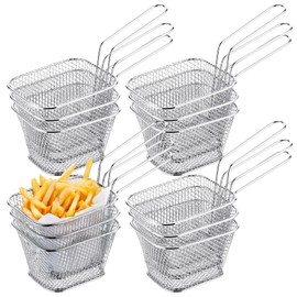 12 Pcs Mini Square Fry Bakests French Fry Holder 4.1x3.3x2.6Inches Stainless Steel Food Baskets Frying Chips Baskets Table Serving Deep Fryer Holder for Kitchen Restaurant Party Barbecue