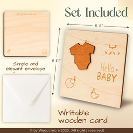 WOODAMORE Funny Baby Shower Card - Hello New Baby Card Congratulations, Welcome New Baby Girl Card Congratulations, Baby Shower Cards for Girl Boy, Wooden Newborn Greeting Card Gifts