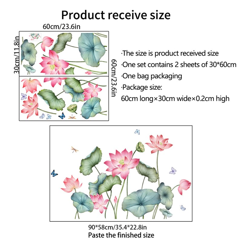 SMAOSTORE Lotus Dragonfly Lotus Leaf Flower Butterfly Stylish Floral Large