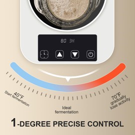 Sourdough Starter Warmer with Glass Dome, 1°F Precise Temperature Control from 70 to 100°F, 0-12H Timer Auto Warming ON/Off, Sour Dough Warmer and Glass Cover Set for Baking Fermentation