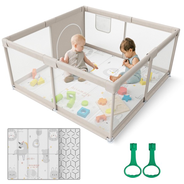 ZEEBABA Baby Playpen with Mat, 47x47inch Playpen for Babies and