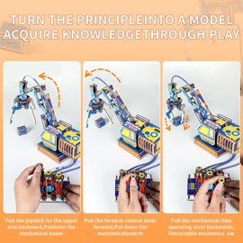 FoxiSteam 3D Wooden Puzzle - Hydraulic Robotic Arm Kit with 3 Control Levers, UV Printed STEM Toy, DIY Assembly Mechanical Arm for Kids & Adults to Grab & Rotate Objects