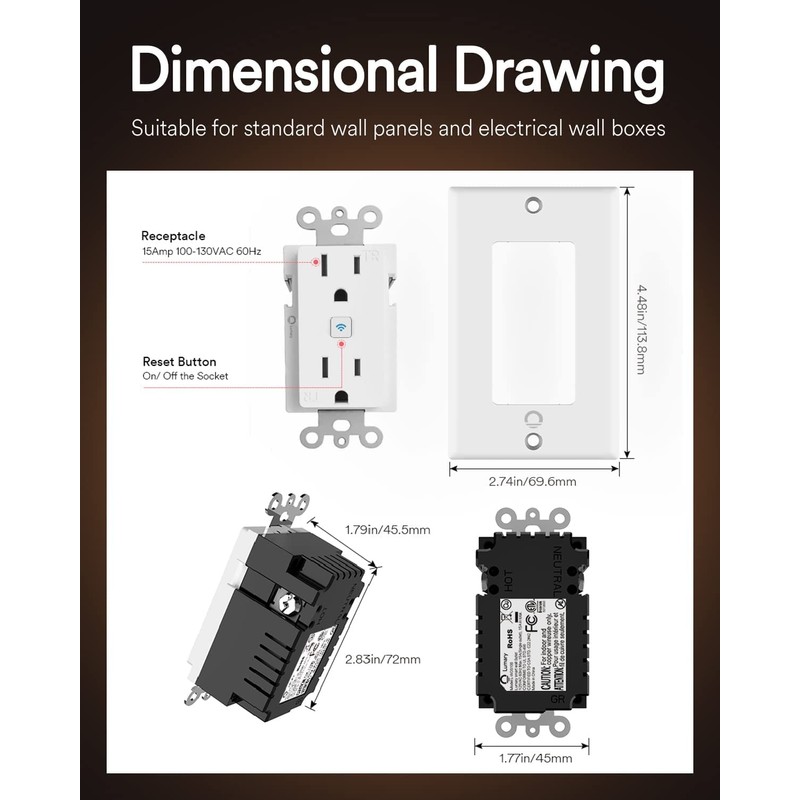 Lumary Standard Electrical Outlet, Smart in Wall Outlet Work with