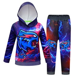 Kids Boy's 3D Print Youtuber Gamer Tracksuit Pullover Hoodie Tops & Jogging Pants Set Sweatsuit (7-8 years, lightning cat)