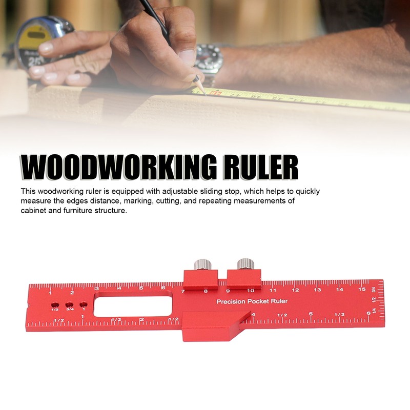 6 Inch Woodworking Ruler Adjustable Sliding Stop Aluminum Alloy Pocket