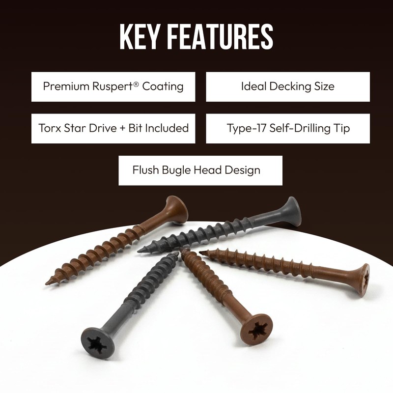 #10 × 4" Deck Screws – Brown Ruspert, Torx Drive