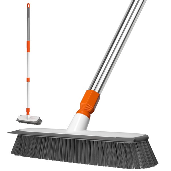 BITOPE - Cepillo de limpieza de suelo resistente con mango largo, cepillo de lechada de 12 pulgadas de ancho con cepillo para limpieza de primavera, baño, azulejos, cocina, piscina