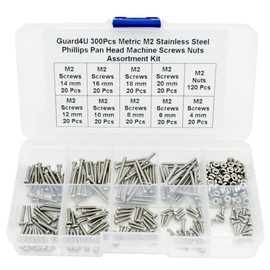 Guard4U 300Pcs Metric M2 Stainless Steel Phillips Pan Head Machine Screws Nuts Assortment Kit- M2 x 4mm/ 6mm/ 8mm/ 10mm/ 12mm/ 14mm/ 16mm/ 18mm/ 20mm