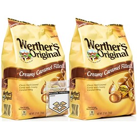 Werther's Original Creamy Caramel Filled Pack of 2 - Bulk Bags of Hard Candy Individually Wrapped (27 oz) Each - Werthers Caramel Filled Candy - Bundle with Ballard Products Pocket Bag