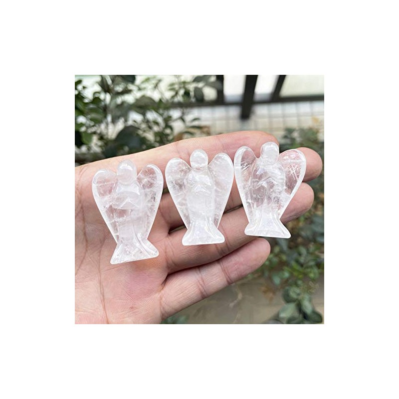 Ladeukoi Natural Gemstone Healing Crystal Prayer Guardian Angel Statue, Carving