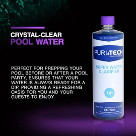 Puri Tech Chemicals Water Clarifier 1QT - Fast Acting Water Treatment - for In-ground and Above-Ground Swimming Pool - Cloudy Water Treatment Pool Clarifier