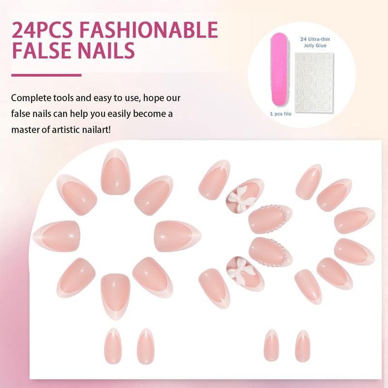 24PCS Milky White French Round Short Press-On Nails - Jelly