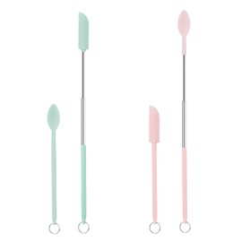 KINBOM Silicone Spatula and Spoon Set, 2pcs Telescopic Spatula and Scooping Spoon with Hanging Buckle for Kitchen and Cooking