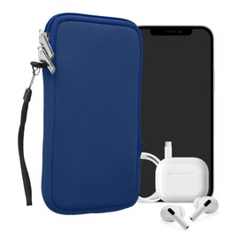 kwmobile Neoprene Phone Pouch Size XL - 6.7/6.8" - Universal Cell Sleeve Mobile Bag with Zipper, Wrist Strap - Baltic Blue
