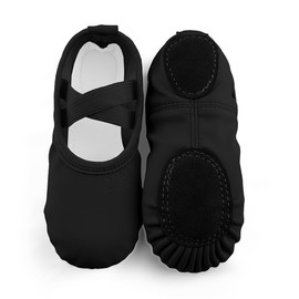 EQSJIU - Zapatillas de ballet para niñas, de piel sintética, para bailarina, Negro -, 16 MX Niñito