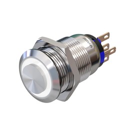 Metzler - Pressure Switch 19mm - LED Ring Lighting White - IP67 IK10 - Stainless Steel - Protruding - Solder Contacts