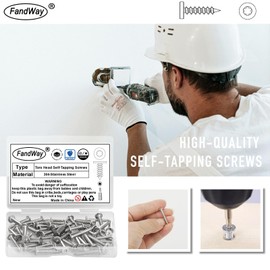 FandWay M4 x 12 mm Torx Flat Head Sheet Metal Screws, Countersunk Self Tapping Screws, Pack of 50 Stainless Steel A2 V2A Wood Screws, Flat Head Self-Drilling Screws, Full Thread with 1 T10 Bit and Box