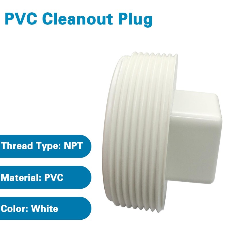 Fitvell 2-1/2" NPT Male Threaded PVC Cleanout Plug, PVC Pipe