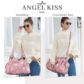 Angelkiss Purses and Handbags for Women Washed Vegan Leather Crossbody Hobo Satchel Shoulder Tote Purse