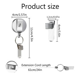 Pack of 2 Pen Holder, Pencil Holder, Pocket Clip, Adjustable Spring Ring, Ideal for Markers and Carpenter's Pens, Thick Cable, Self-Retracting Roll and Fixed Metal Belt Clip