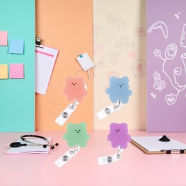 1Pc Random Color Name Decorative Badge Reels with Clip on ID Card Holders for Nurse, Badge Reel Holder, Cute Bears Acrylic Retractable Badge Reel, Teacher, Student Badge Holders Supplies