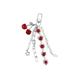 Fuqimanman2020 Cute Cherry Keychain Cherry Pearl BOW Accessories Y2K Bag Charms for Handbags Purse Car Key Chain-C