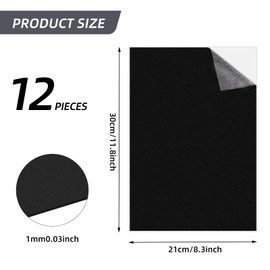 Bubuny 12 Stück Selbstklebend Schaumstoffplatte, 1MM Moosgummi Selbstklebend Platte, Schwarzes EVA Rutschfeste Schaumstoffmatte für Möbel Stoßdämpfung, Bastelarbeiten, Schmuckkästchen