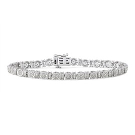 Unique Design Womens Diamond Tennis Bracelet - Sterling Silver 1/4 CTTW Round Illusion Set