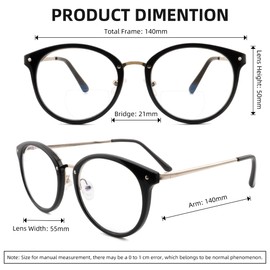 SOPHILY Round Bifocal Reading Glasses for Women Men Fashion Bi-focal Readers Blue Light Blocker, Black + Tortoiseshell, +1.50