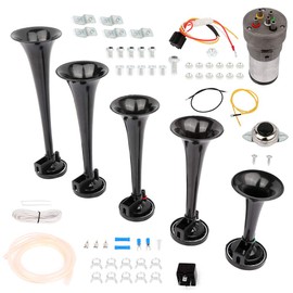 Ineedup Train Horn for Truck 12V 150dB 5 Trumpet Electric Musical Electric Train Car Horn with Compressor for Trucks Cars Vans Boats RVs SUVs Black