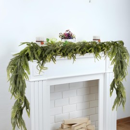 Christmas Garland DIY Greenery Norfolk Pine Garland Indoor Outdoor Decorations Artificial Plants & Flowers Vines for Xmas Holiday Wedding Party Stairs Railing Fireplace Mantle (G3)