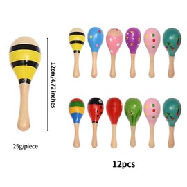 behone Mini Wooden Maracas, Pack of 12 Wooden Maracas Rattle, Wooden Musical Instrument, Wooden Rattles for Children, Parties and Schools, Children's Party (Random Style Pattern)