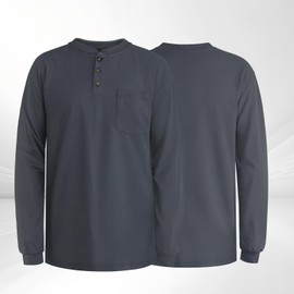 Welding Shirt 5.5OZ FR Henley Shirts for Men, 100% C Flame Resistant Welding Jacket for Work, Men's Fire Retardant Clothing for Men, Grey-HL L
