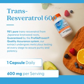 Doctor's Best Trans Resveratrol Supplement 600 mg for Men & Women - 98% Pure Trans-Resveratrol Capsules for Nutrition, Health & Wellness Support, Vegan, Gluten Free, Non GMO - 60 Veg Caps
