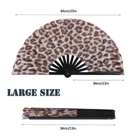 Plzoslly Large Folding Hand Fan for Men/Women, Rave Handheld Fan, Clack Summer Rave Handheld Fan for Disco Party, Beach, Dancing, Gift(Leopard)