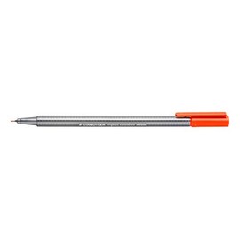 Staedtler triplus Fineliner 334–201, triangular barrel, Metal-Encased tip, approx. 0.3 MM Pack of 10 in Cardboard Case, neon Red