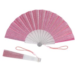 Women Handheld Hand Held Folding Fan Foldable Fans For Summer Fan With Glitter Fabric and Shining Transparent Rib Decorative Festival Party Wedding Club Dancing For Men Women N Gifts pink